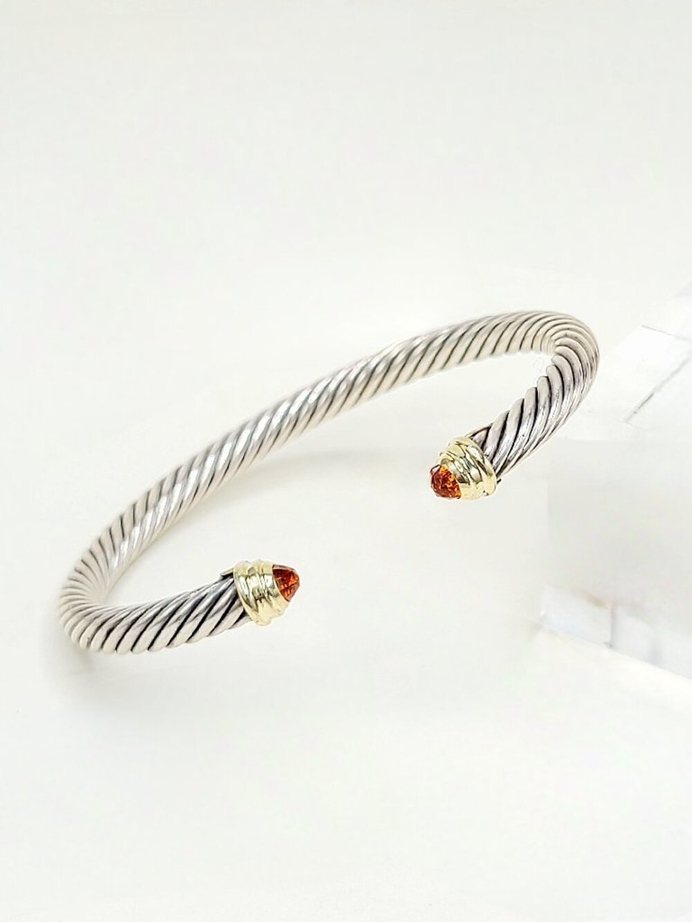 David Yurman Cable Cuff Bracelet w/ Citrine & 14K Yellow Gold - 5 mm - Small